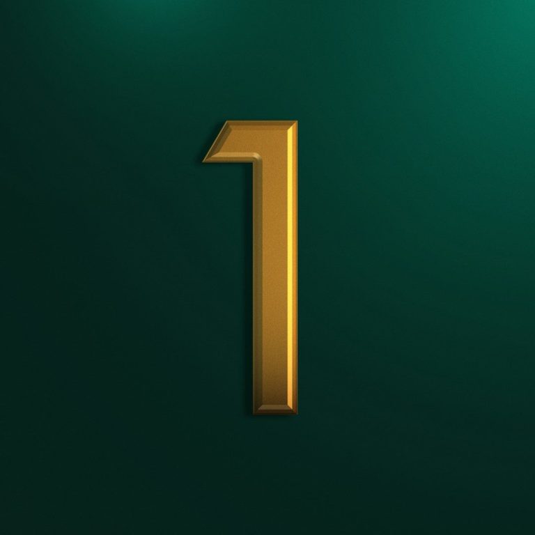 Le chiffre "1" en or sur fond vert émeraude. Le chiffre "1" en or sur fond vert émeraude.